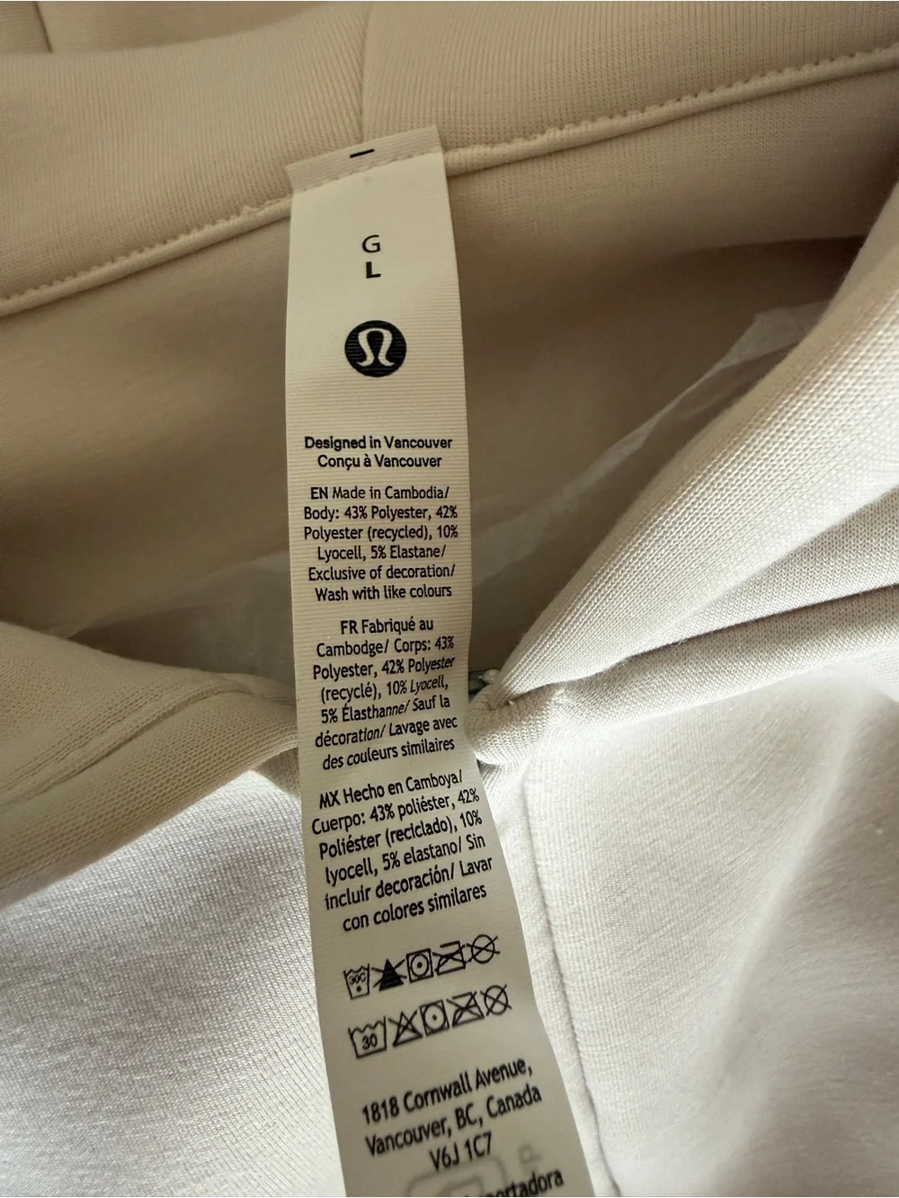 NWT LULULEMON Sleek Spacer Full-Zip Hoodie Sweater, Large, Light Ivory